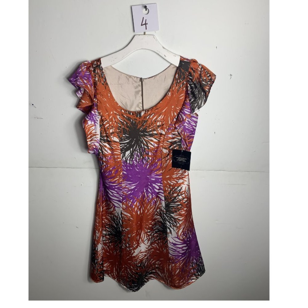 Anthropologie Eva Franco Mini Orange and Purple Printed Dress
